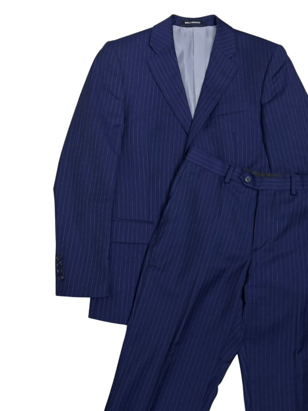 BELLISSIMO Pinstripe Blue Business Casual Formal Blazer & Dress Pants SUIT 38S